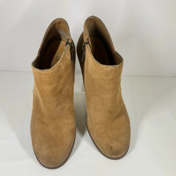 Lucky Brand Yakeena Tan Suede Leather Wedge Booties Size 7M - Picture 12 of 13